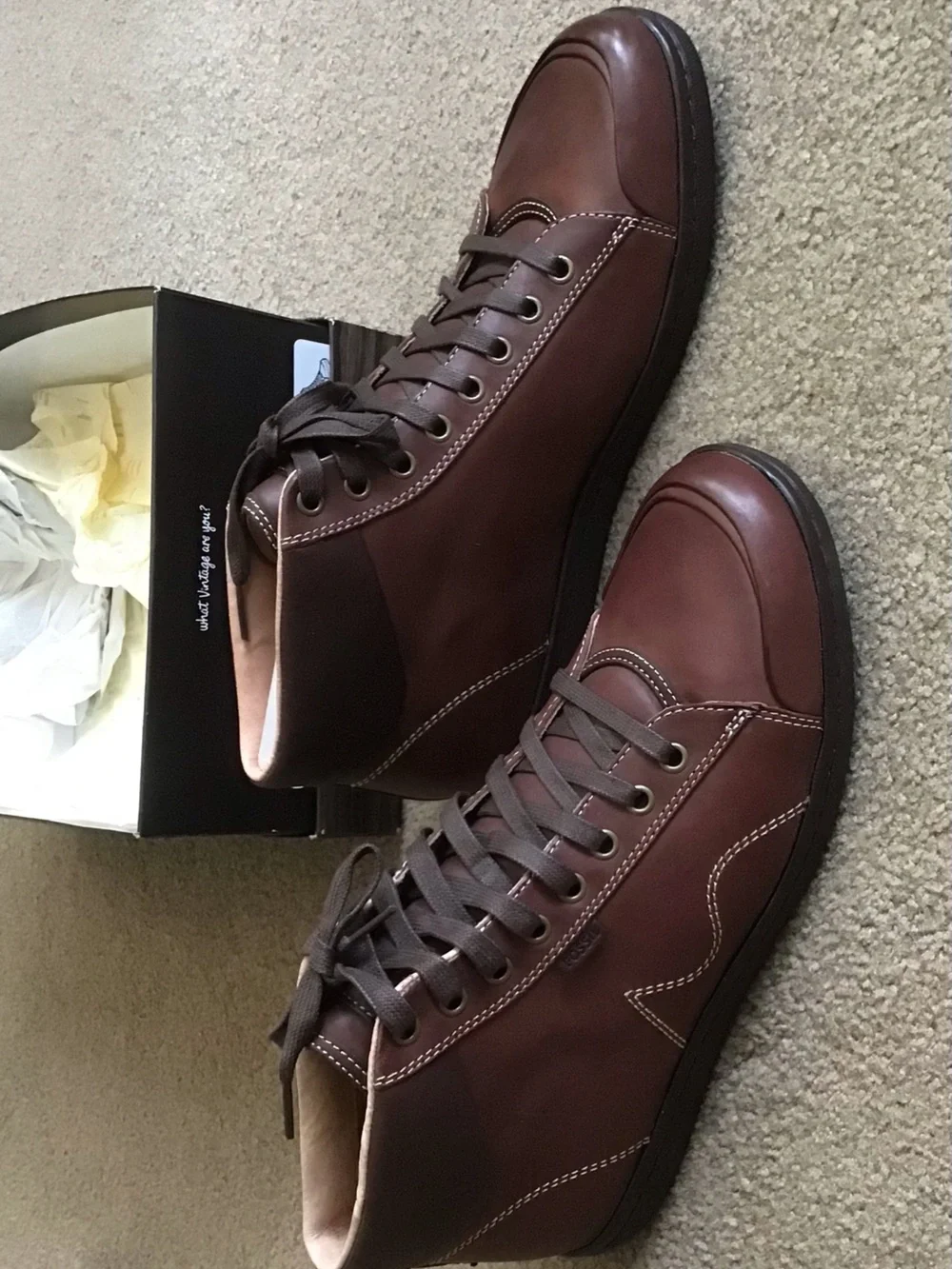 Fossil Pembroke Brown Leather High-Top Lace-Up Boots, Size 11 NIB